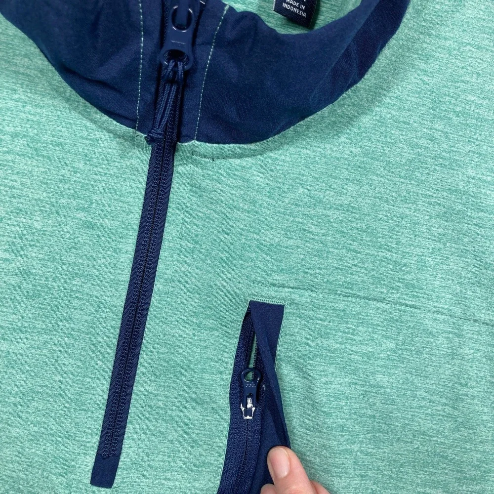 Lands' End Quarter Zip Pullover‎ Mens Large Teal Heather Navy Stretch Pocket